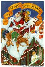 Santa, sleigh, rooftop, child, house, victorian, twas the night before christmas, reindeer, chimney