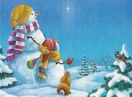 snowmen, family, bunny, birds, north star