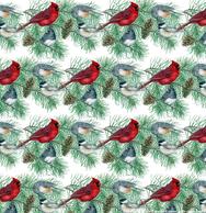 Cardinals, Chickadees, Evergreen, repeat, pattern