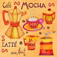 coffee, cups, pots, latte, au lait, la crema, mocha, cafe, beans