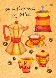 la crema, coffee, pots, cups