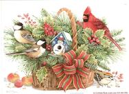 Holly, basket, cardinal, chickadees