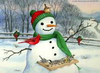 snowman, birds, feeder