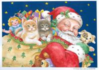 Santa with toy sack and two kittens