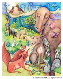 Moose, Fox, Rabbits, Deer, Bear, Forest