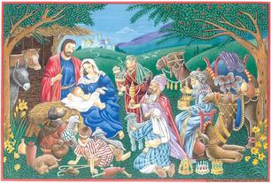 Nativity with thre three wise men, camels and more