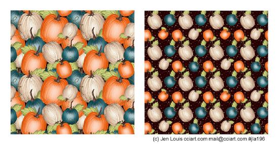 Orange, off-white and blue pumpkin patterns