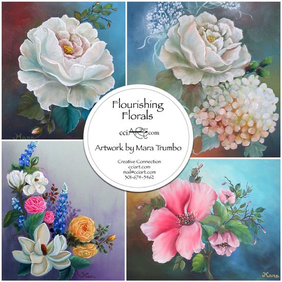 Elegant Floral arrangements in four paintings