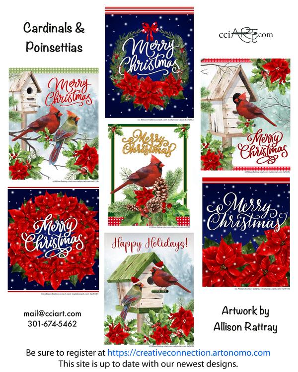 A set of e poinsettia designs along with r fun cardinal designs are included.