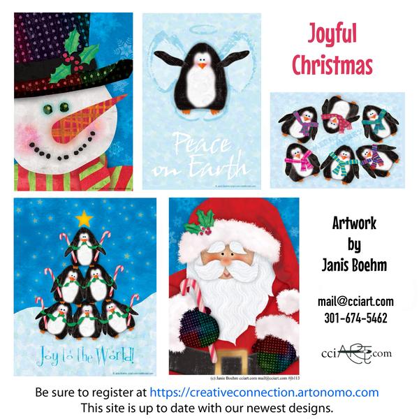 Find penguins, a snowman and Santa in this set of five whimsical Christmas designs.