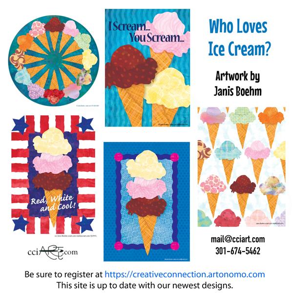 Several Ice Cream Cone designs are included here including a pattern and a circular design.  These are colorful and delicious!