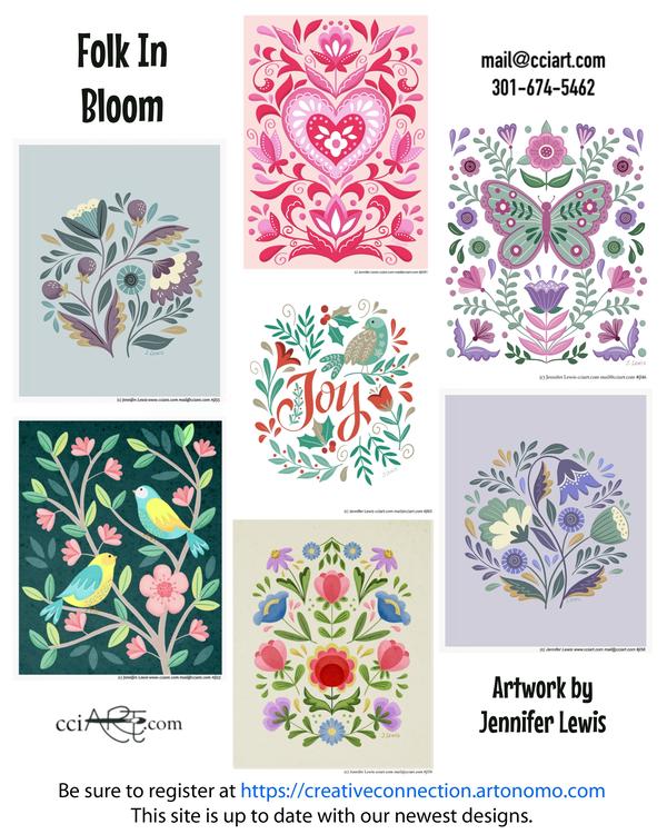 Delightful fun whimsical folk designs including florals, birds, Christmas, Valentines Day and more.