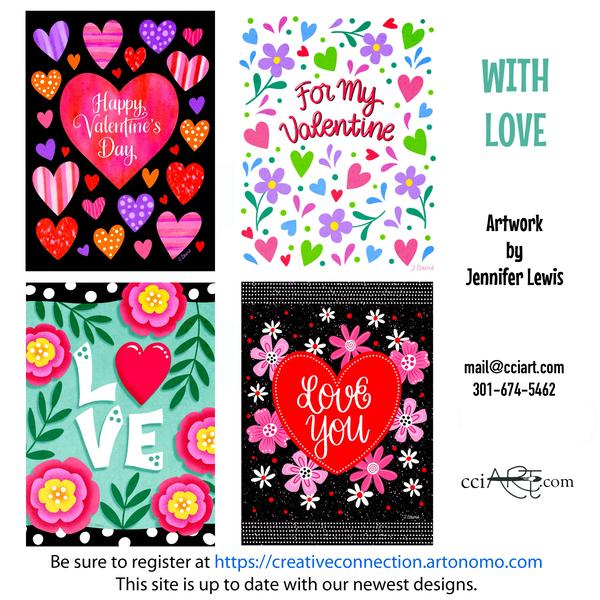 Four Bright and Cheery Valentine's designs.