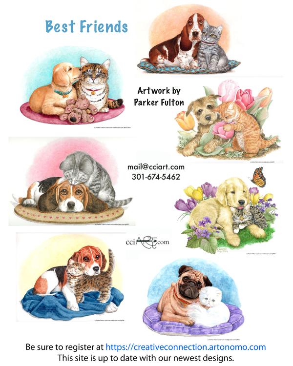 Seven very sweet Pup and Kitten designs including rugs, pillows, flowers and more