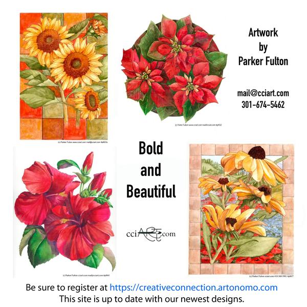 Poinsettias, Hibiscus and Sunflowers painted beautifully by artist, Parker Fulton.